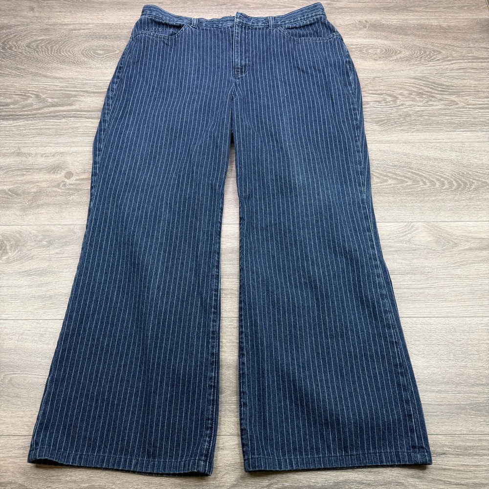 Lauren Ralph Lauren Jeans Womens 14W Blue Pinstripe Wide Leg High Rise READ
